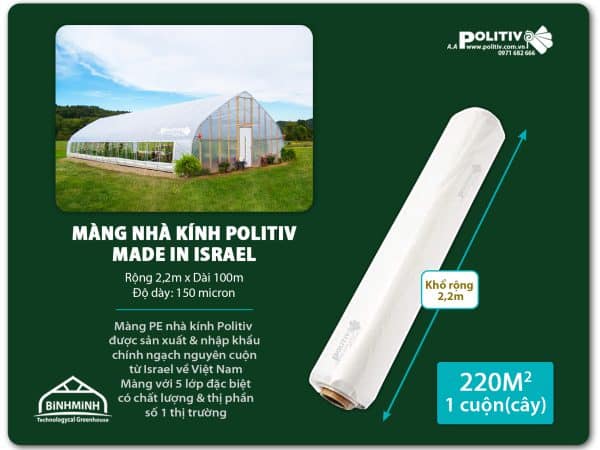 Màng nhà kính Politiv Israel 150 Micron khổ rộng 2,2m
